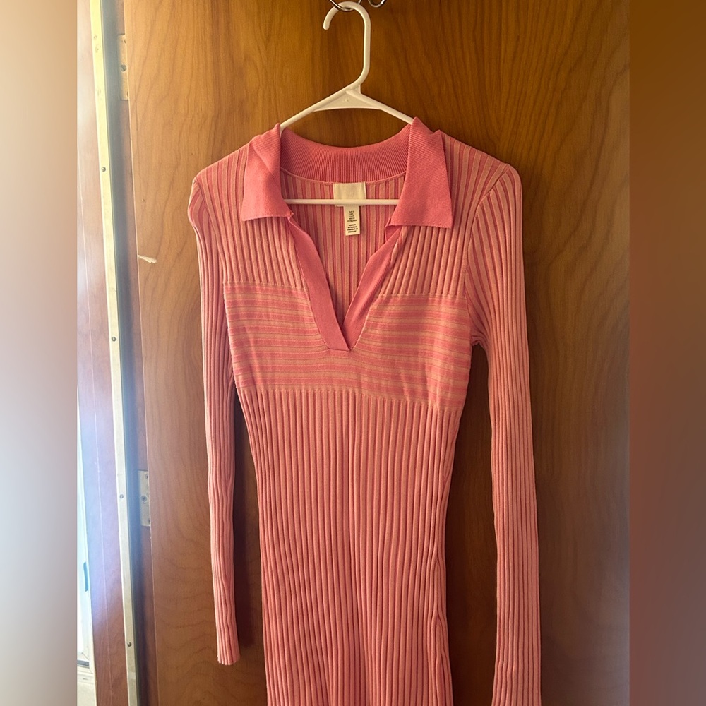 H&M pink, sweater dress. Collared and long sleeve, tight fight, nice fit. Size S